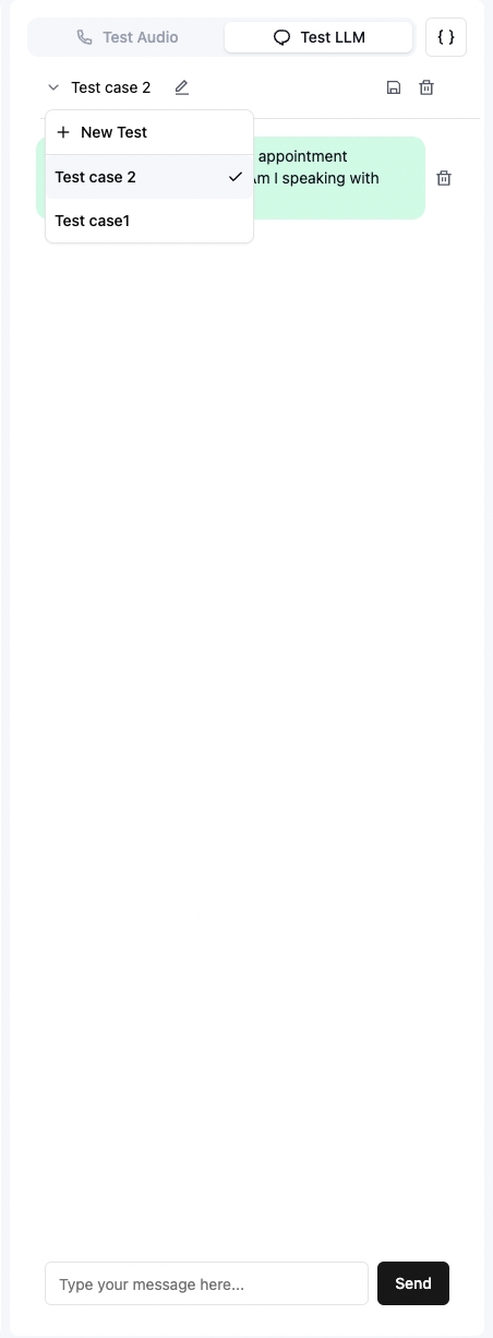 Screenshot of saved test cases