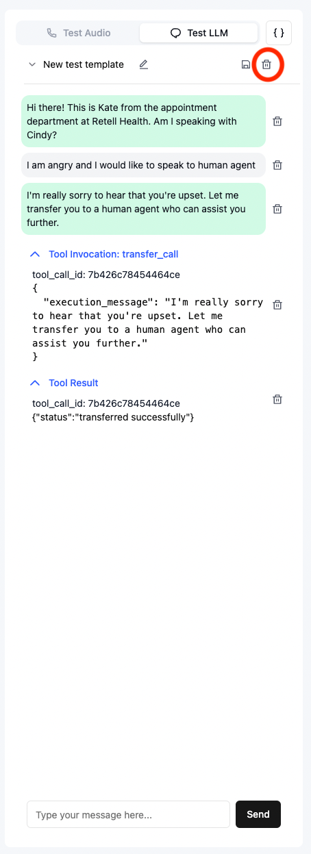 Screenshot of saving a test case